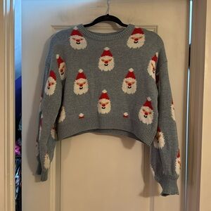 Santa Print Cropped Sweatshirt